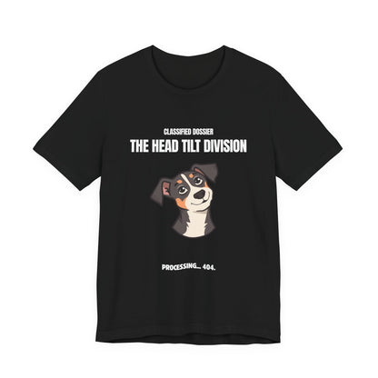 Head Tilt Division dog t-shirt, side view