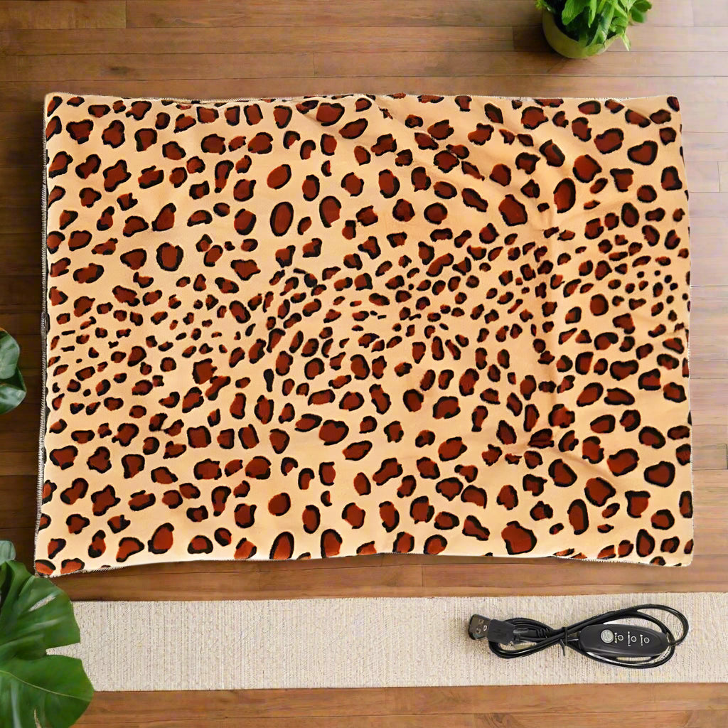 PoshPup WarmPad USB heated pet blanket in black polka dot with small dog — SniffWaggleNWalk