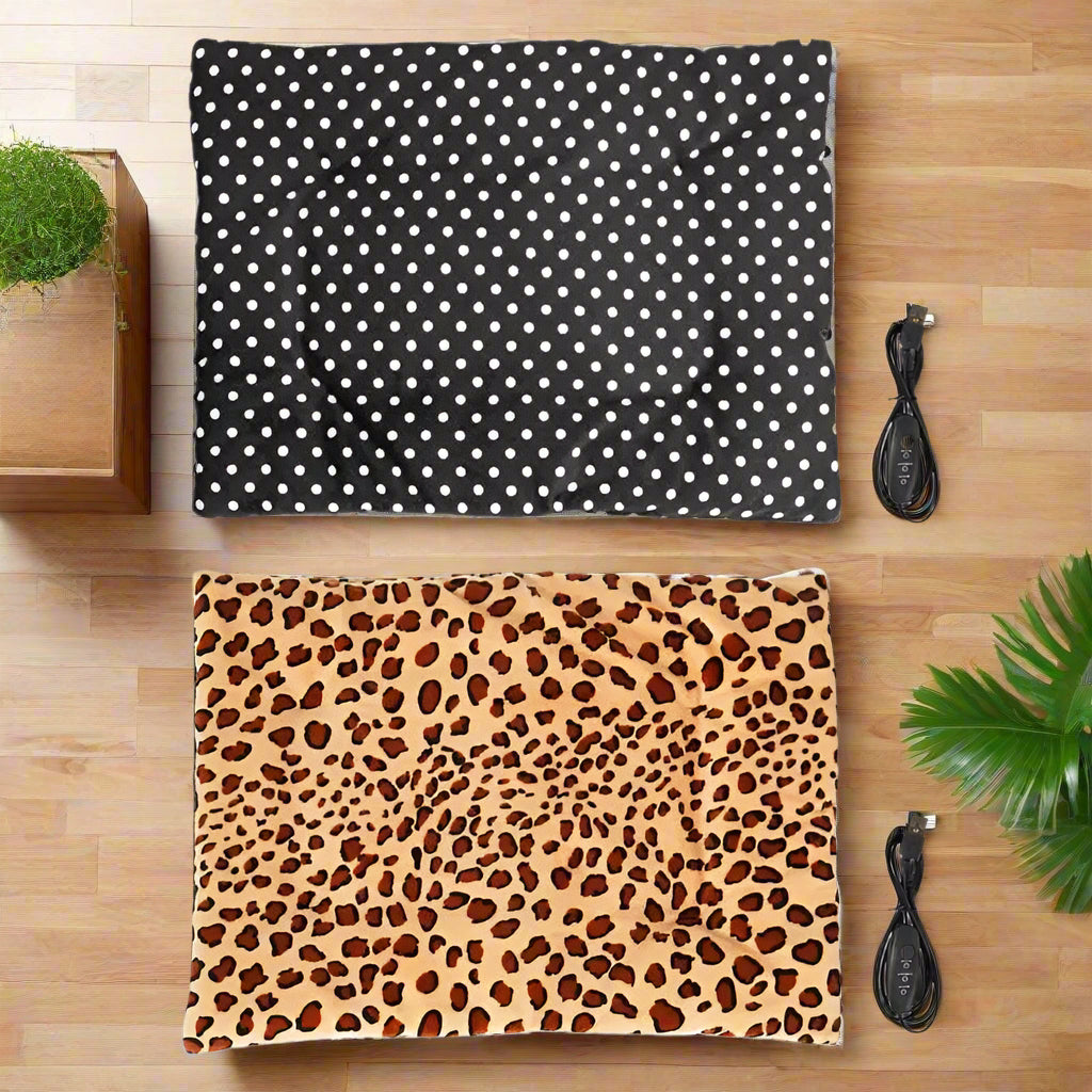 Inline 3-setting heat controller on PoshPup WarmPad USB heated pet blanket — SniffWaggleNWalk