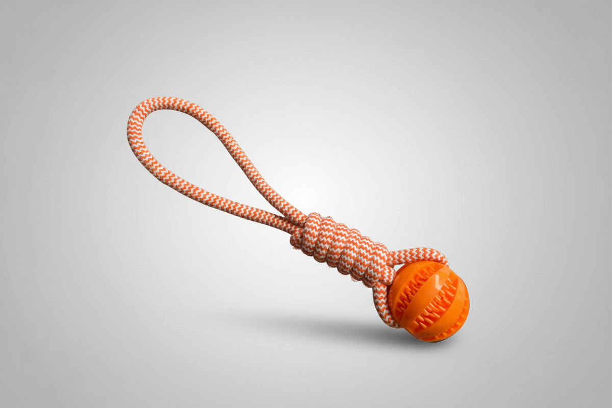 Orange, green and blue hemp rope tug dog toys showing all 3 colour variants