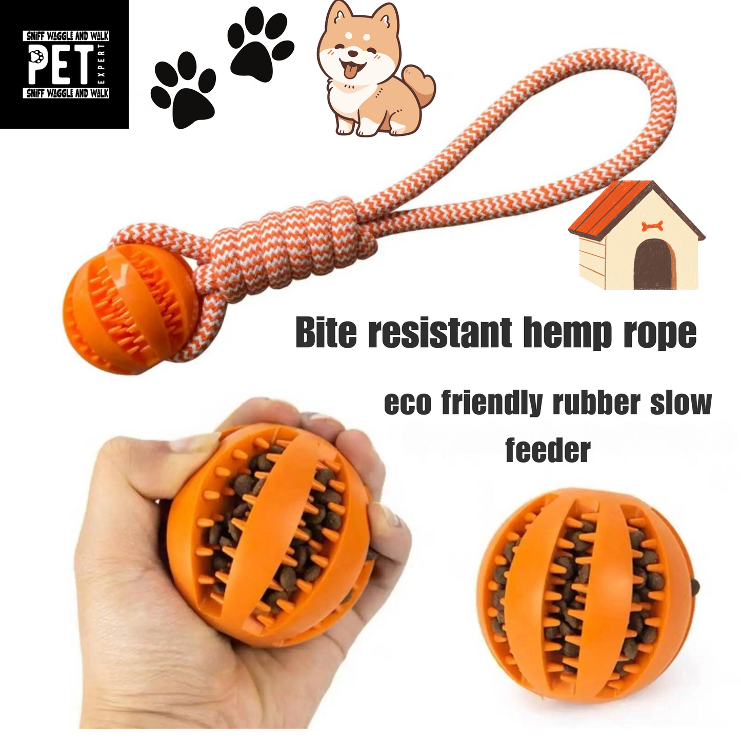 Slow feeder and tough hemp rope dog toy eco friendly. Sniffwaggleandwalk™