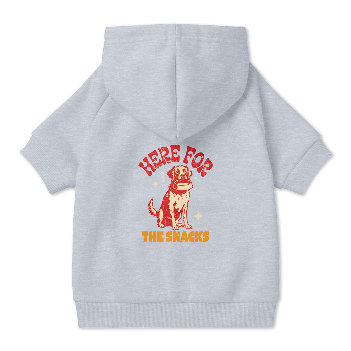 Here for the Snacks Dog Hoodie in Grey, back view — SniffWaggleNWalk™