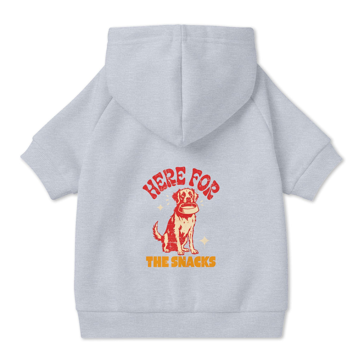 Here for the Snacks Dog Hoodie in Grey, back view — SniffWaggleNWalk™