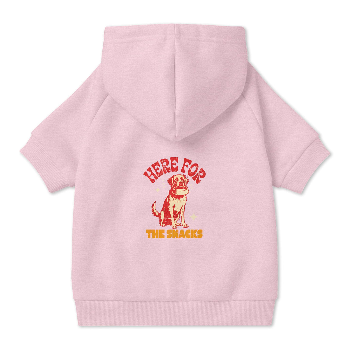 Here for the Snacks Dog Hoodie in Pink, back view — SniffWaggleNWalk™