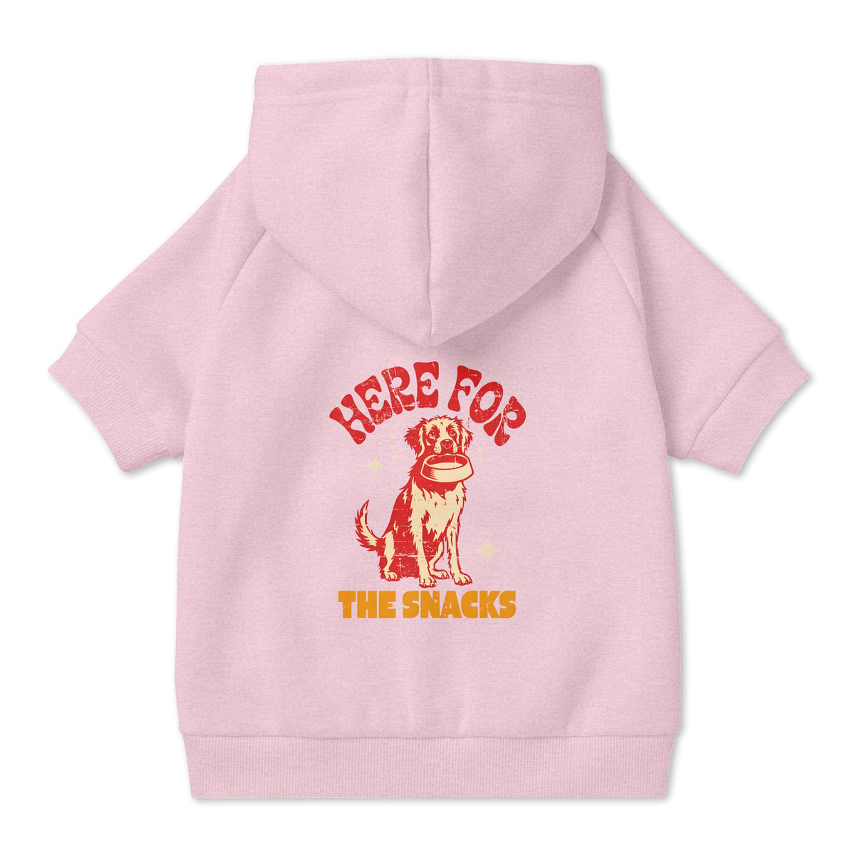 Here for the Snacks Dog Hoodie in Pink, back view — SniffWaggleNWalk™