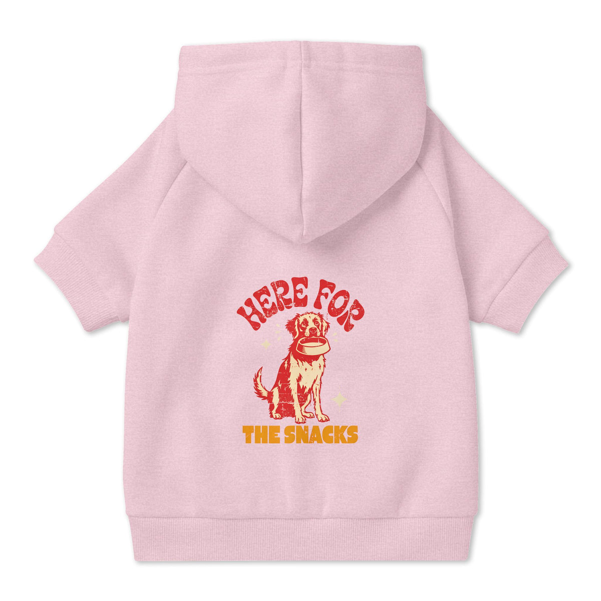 Here for the Snacks Dog Hoodie in Pink, back view — SniffWaggleNWalk™
