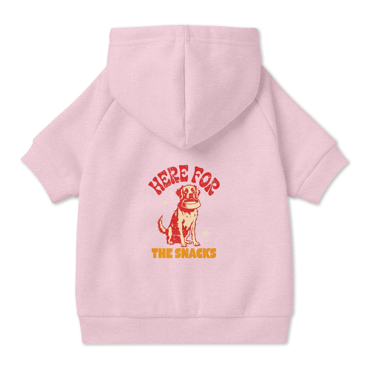 Here for the Snacks Dog Hoodie in Pink, back view — SniffWaggleNWalk™