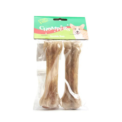 HideBone Natural Cowhide Bone Dog Chew — lifestyle shot with dog — SniffWaggleNWalk