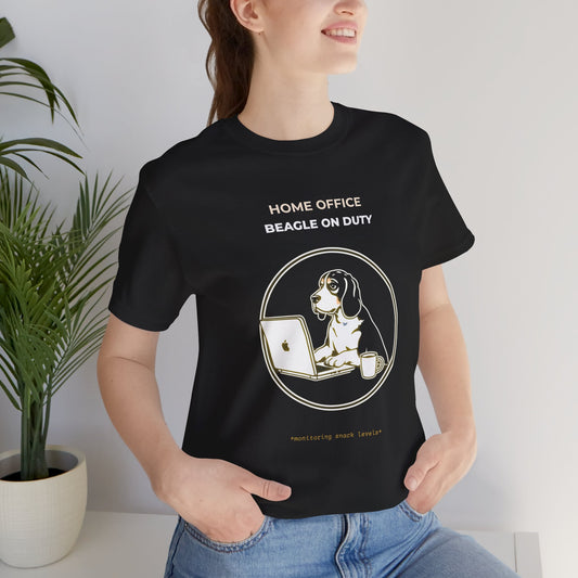 Home Office Beagle On Duty t-shirt — funny work from home dog tee on Bella+Canvas 3001, view 1