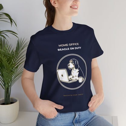 Home Office Beagle On Duty t-shirt — funny work from home dog tee on Bella+Canvas 3001, view 4