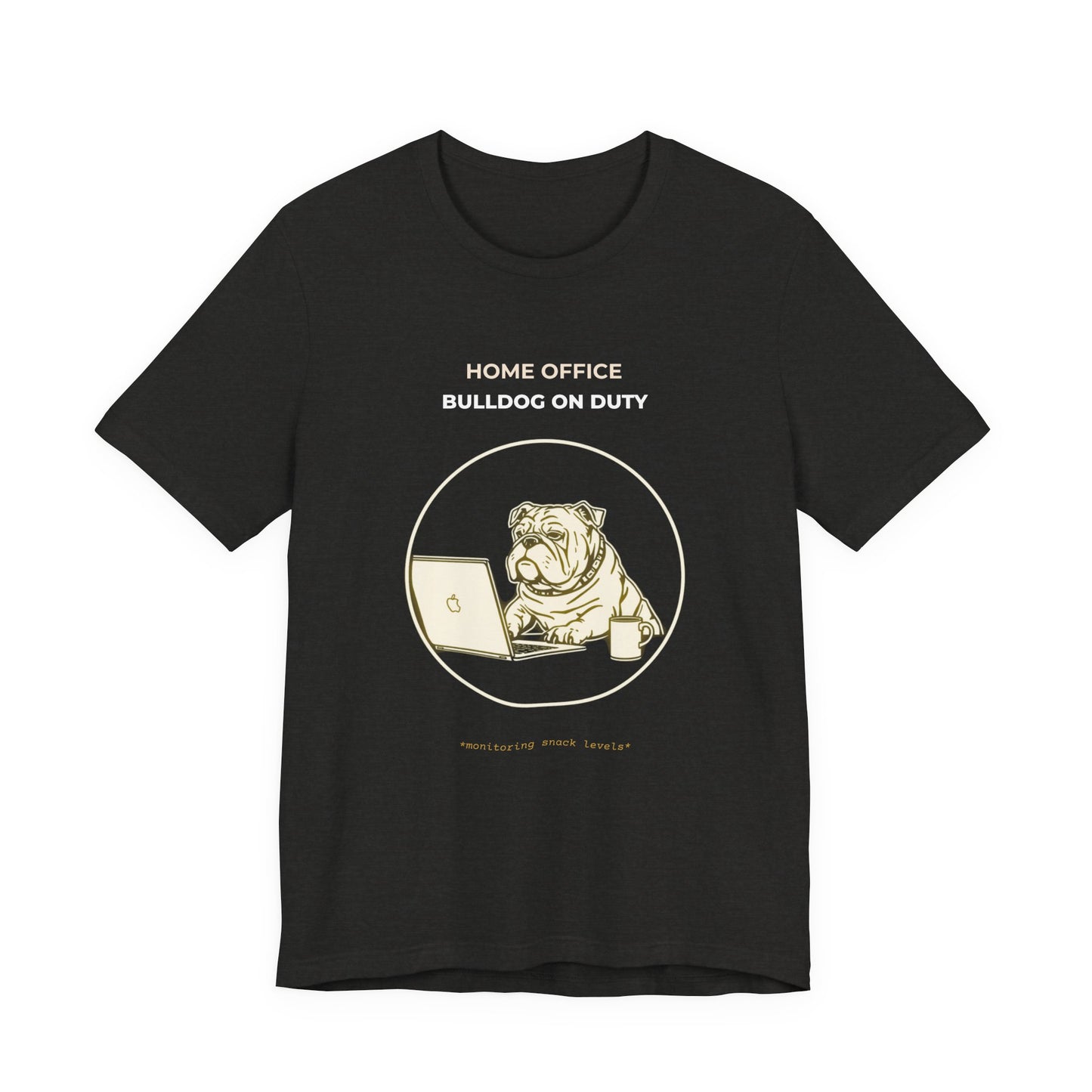 Home Office Bulldog On Duty t-shirt — funny work from home dog tee on Bella+Canvas 3001, view 12