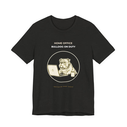 Home Office Bulldog On Duty t-shirt — funny work from home dog tee on Bella+Canvas 3001, view 12