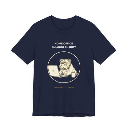 Home Office Bulldog On Duty t-shirt — funny work from home dog tee on Bella+Canvas 3001, view 24