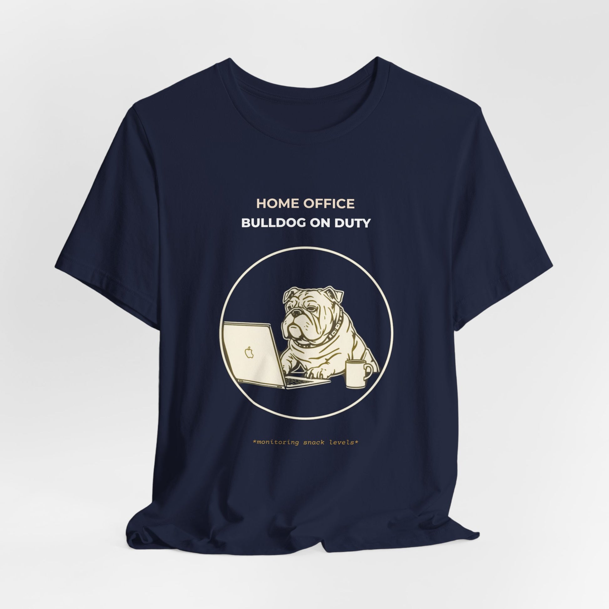 Home Office Bulldog On Duty t-shirt — funny work from home dog tee on Bella+Canvas 3001, view 27