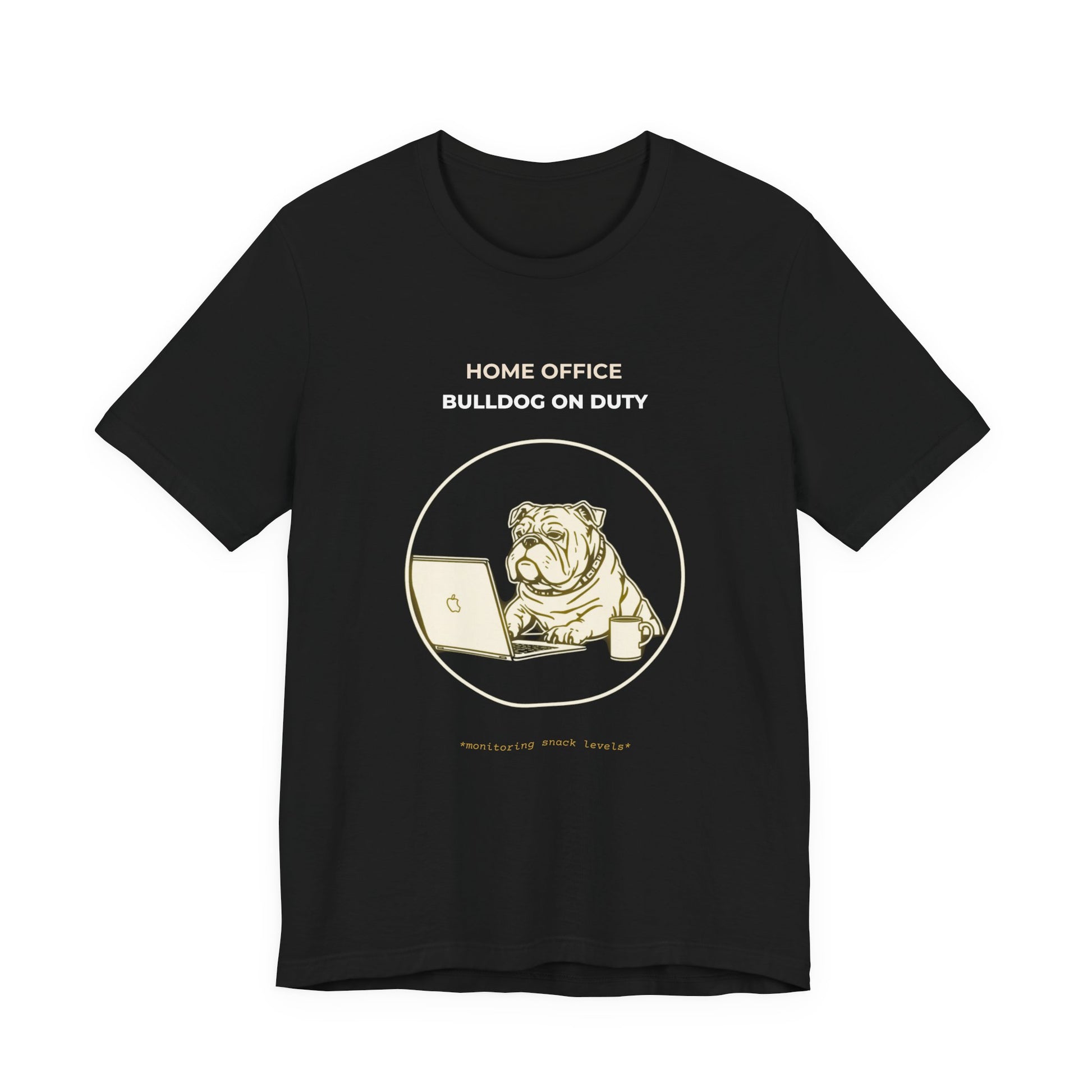Home Office Bulldog On Duty t-shirt — funny work from home dog tee on Bella+Canvas 3001, view 6
