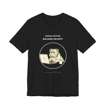 Home Office Bulldog On Duty t-shirt — funny work from home dog tee on Bella+Canvas 3001, view 6