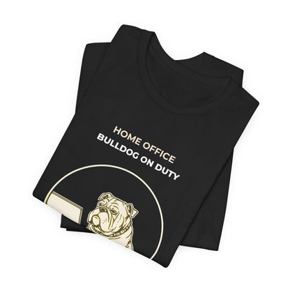 Home Office Bulldog On Duty t-shirt — funny work from home dog tee on Bella+Canvas 3001, view 8