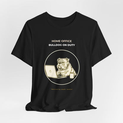 Home Office Bulldog On Duty t-shirt — funny work from home dog tee on Bella+Canvas 3001, view 9