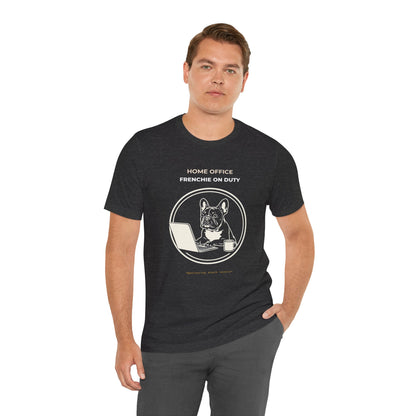 Home Office French Bulldog On Duty t-shirt — funny work from home dog tee on Bella+Canvas 3001, view 17