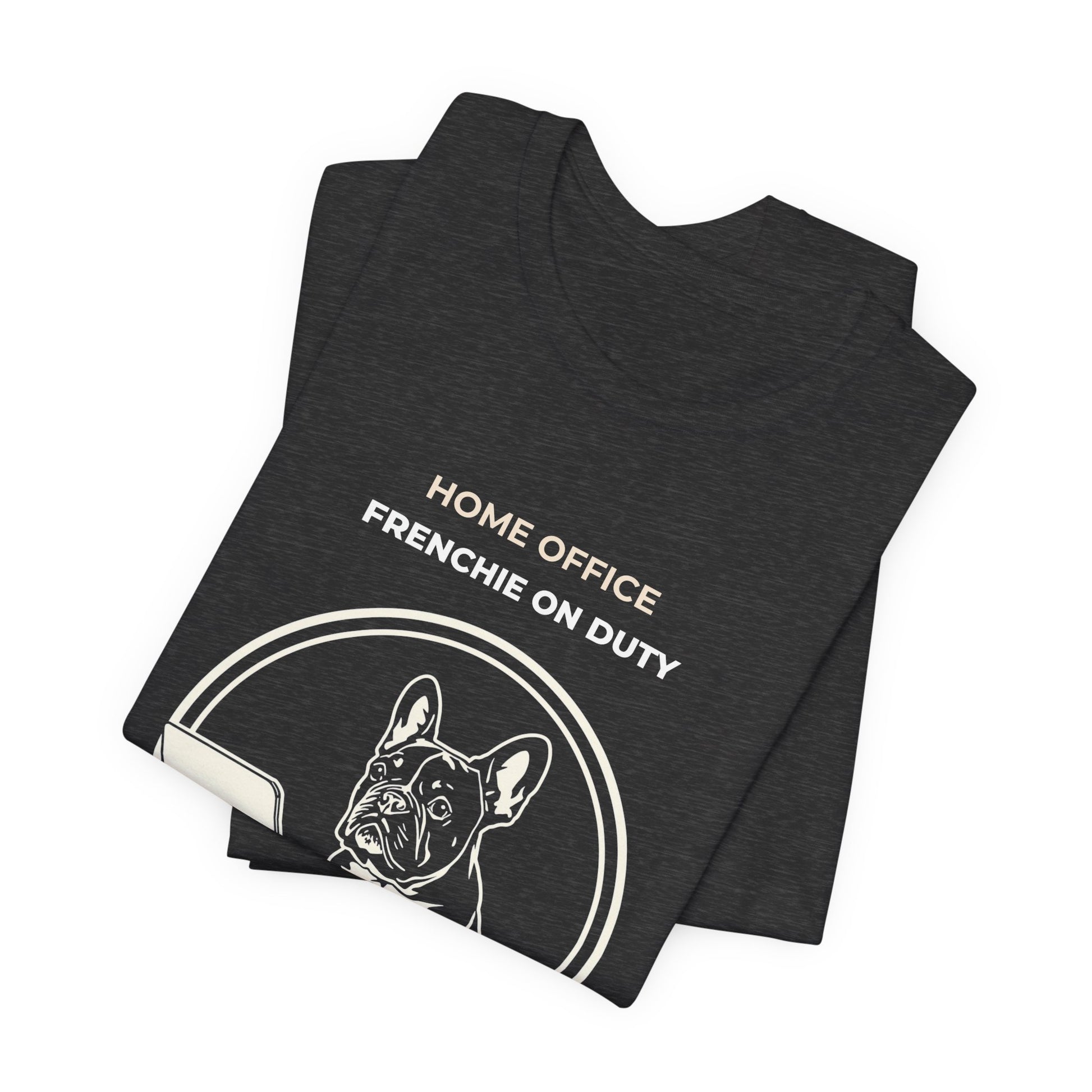 Home Office French Bulldog On Duty t-shirt — funny work from home dog tee on Bella+Canvas 3001, view 20