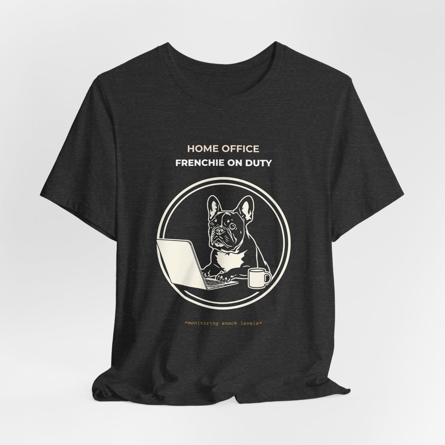 Home Office French Bulldog On Duty t-shirt — funny work from home dog tee on Bella+Canvas 3001, view 21