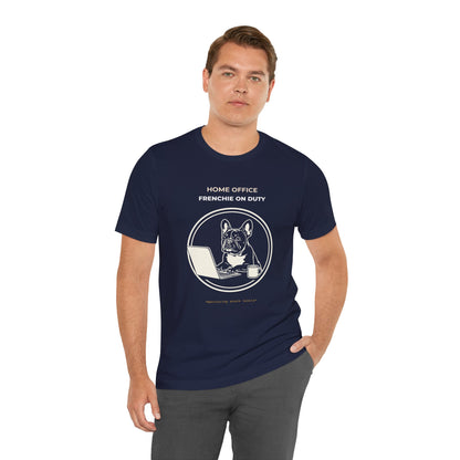 Home Office French Bulldog On Duty t-shirt — funny work from home dog tee on Bella+Canvas 3001, view 23