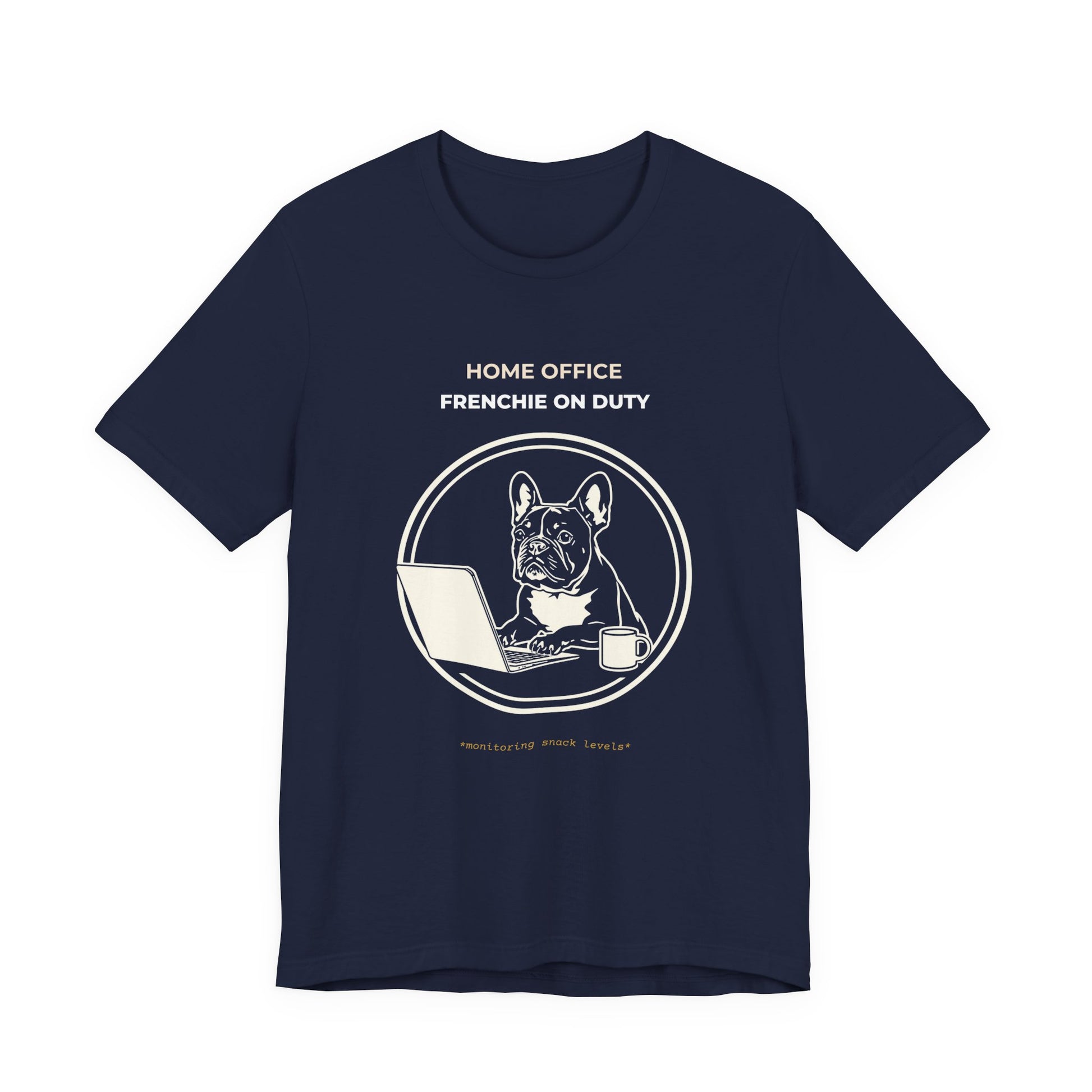 Home Office French Bulldog On Duty t-shirt — funny work from home dog tee on Bella+Canvas 3001, view 24
