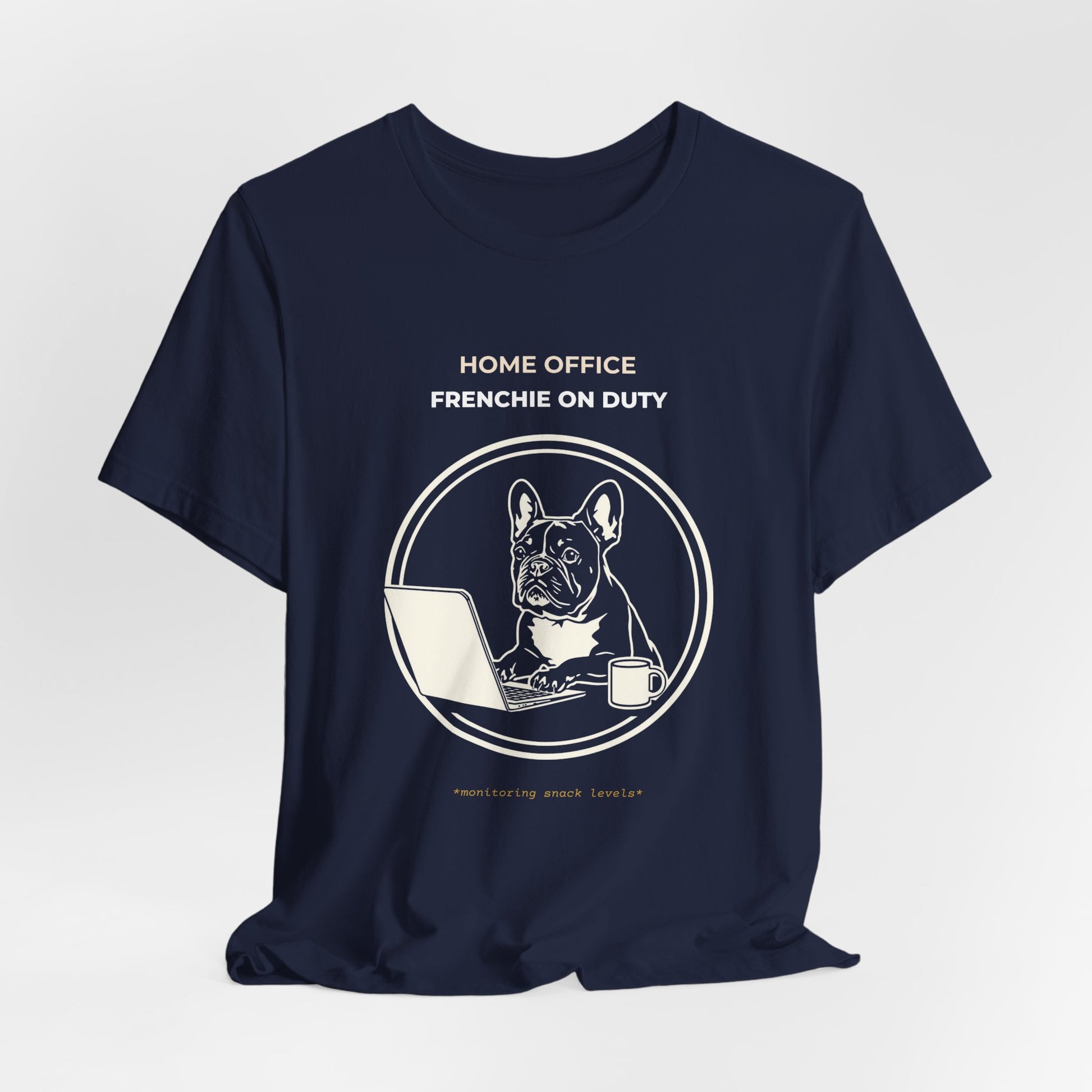 Home Office French Bulldog On Duty t-shirt — funny work from home dog tee on Bella+Canvas 3001, view 27