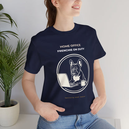 Home Office French Bulldog On Duty t-shirt — funny work from home dog tee on Bella+Canvas 3001, view 4