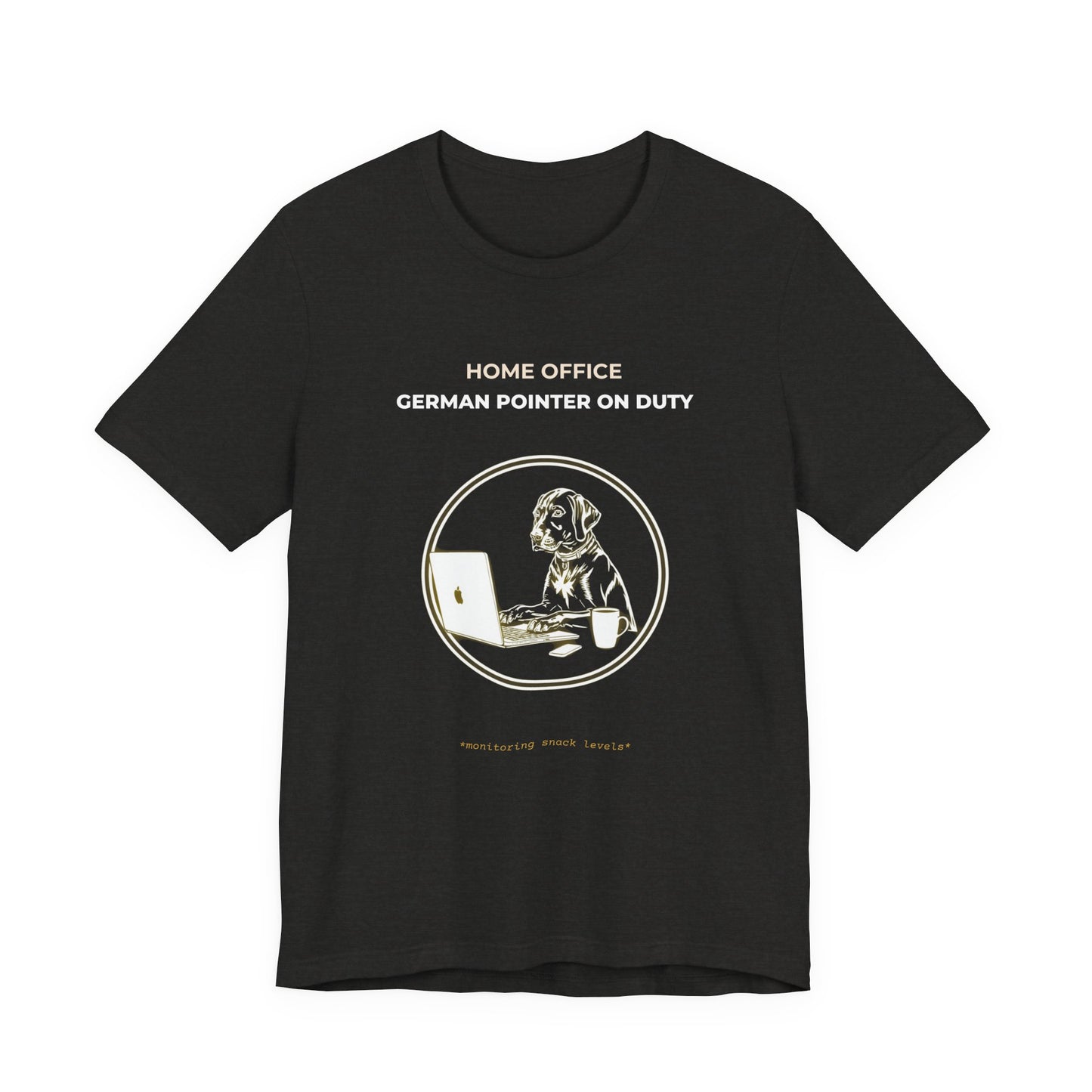 Home Office German Pointer On Duty t-shirt — funny work from home dog tee on Bella+Canvas 3001, view 12