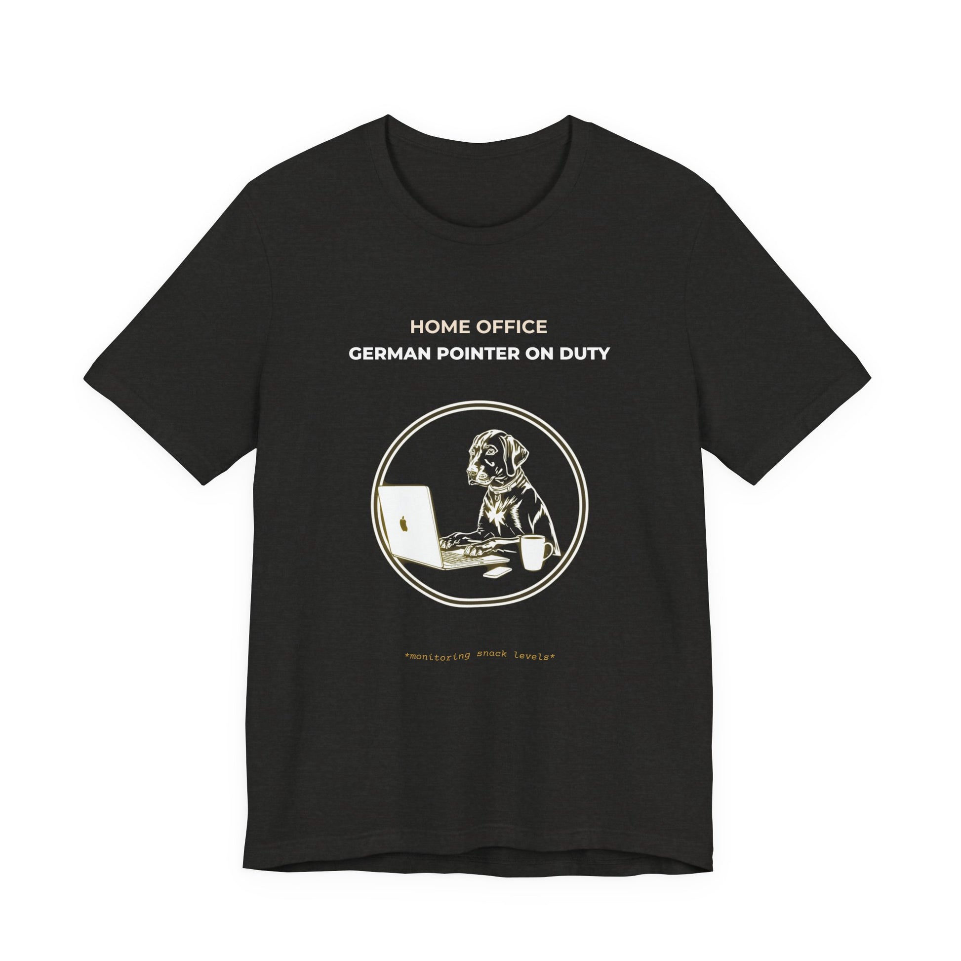 Home Office German Pointer On Duty t-shirt — funny work from home dog tee on Bella+Canvas 3001, view 12