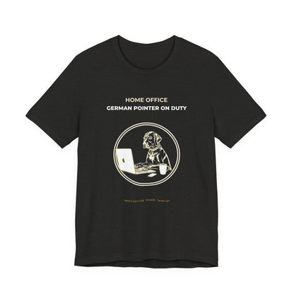 Home Office German Pointer On Duty t-shirt — funny work from home dog tee on Bella+Canvas 3001, view 12