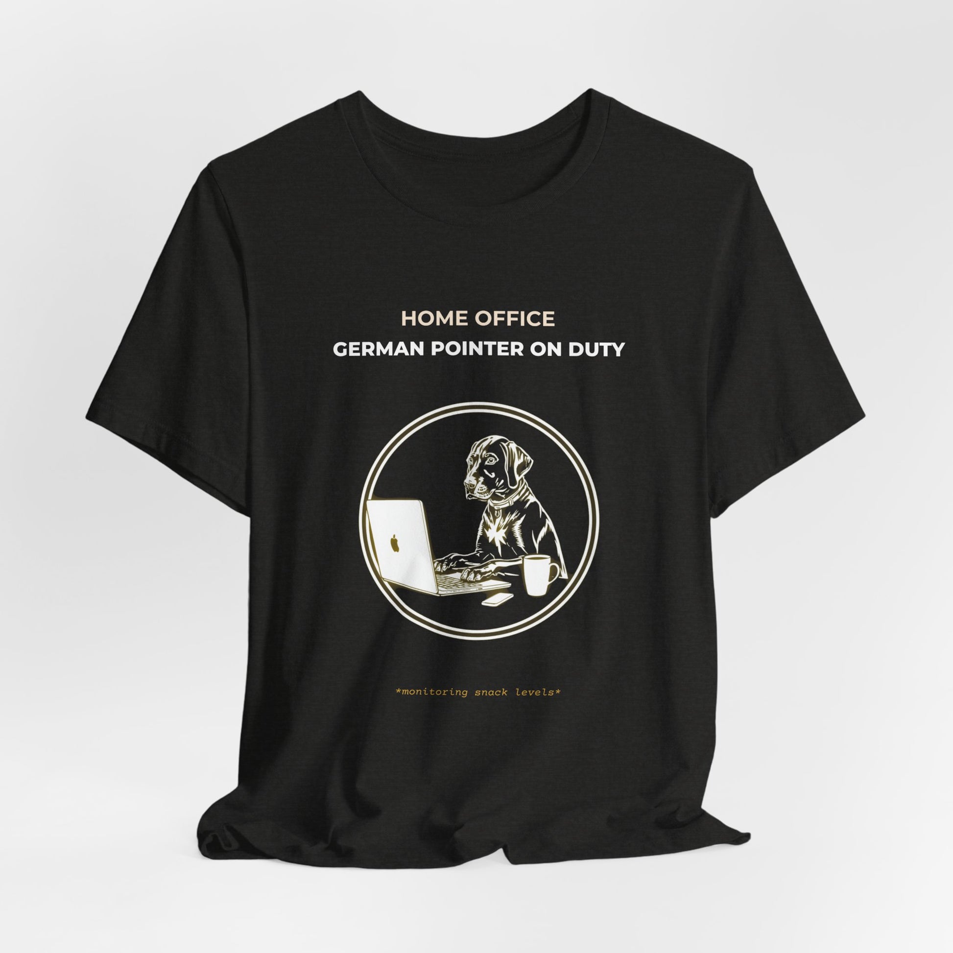 Home Office German Pointer On Duty t-shirt — funny work from home dog tee on Bella+Canvas 3001, view 15