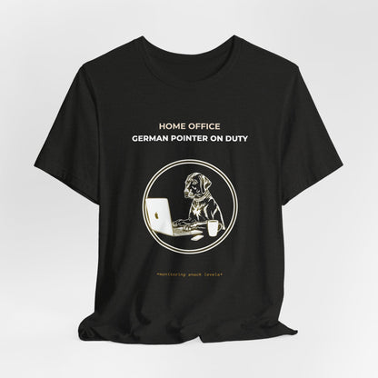 Home Office German Pointer On Duty t-shirt — funny work from home dog tee on Bella+Canvas 3001, view 15