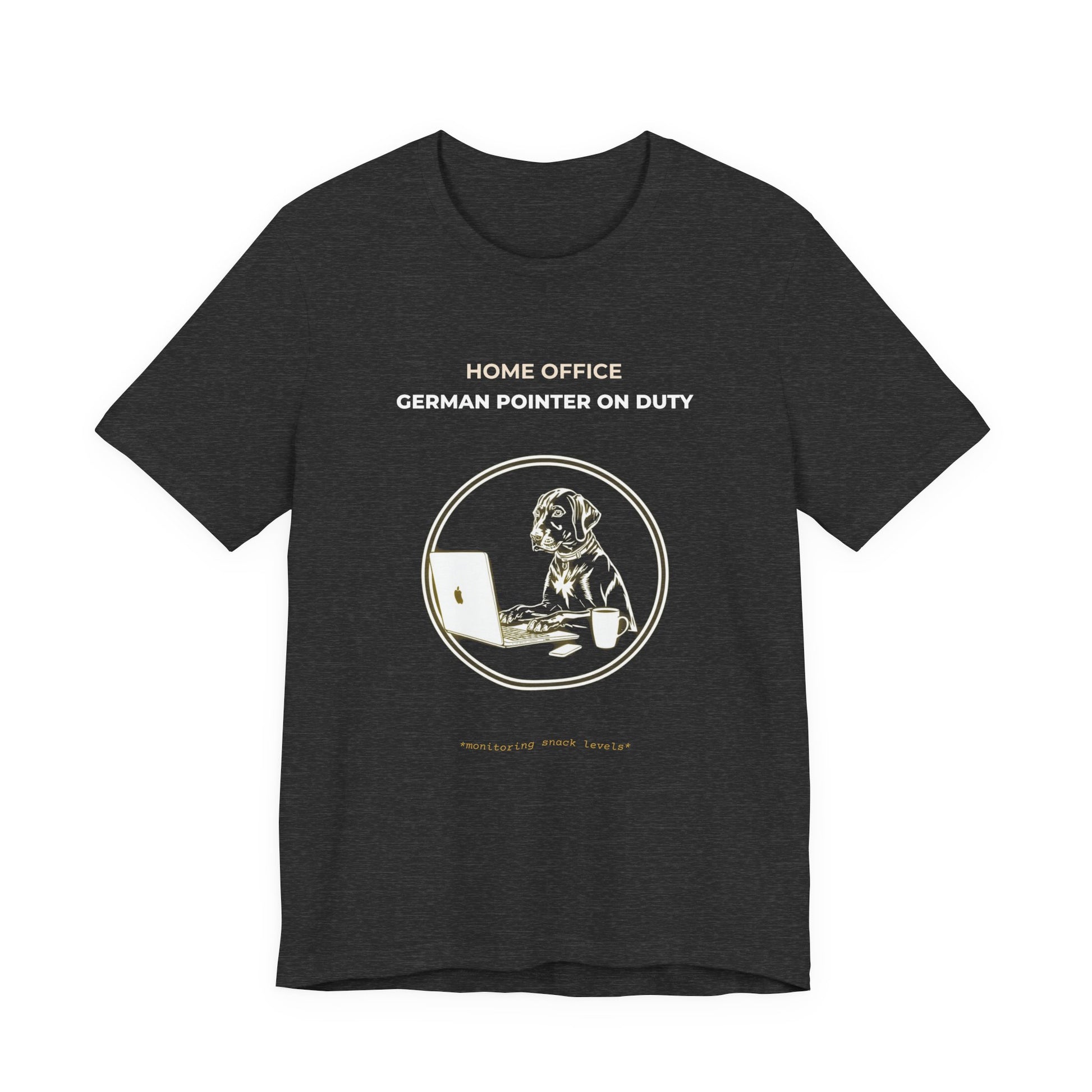 Home Office German Pointer On Duty t-shirt — funny work from home dog tee on Bella+Canvas 3001, view 18