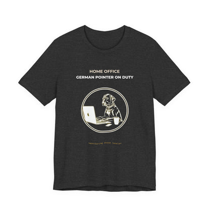 Home Office German Pointer On Duty t-shirt — funny work from home dog tee on Bella+Canvas 3001, view 18