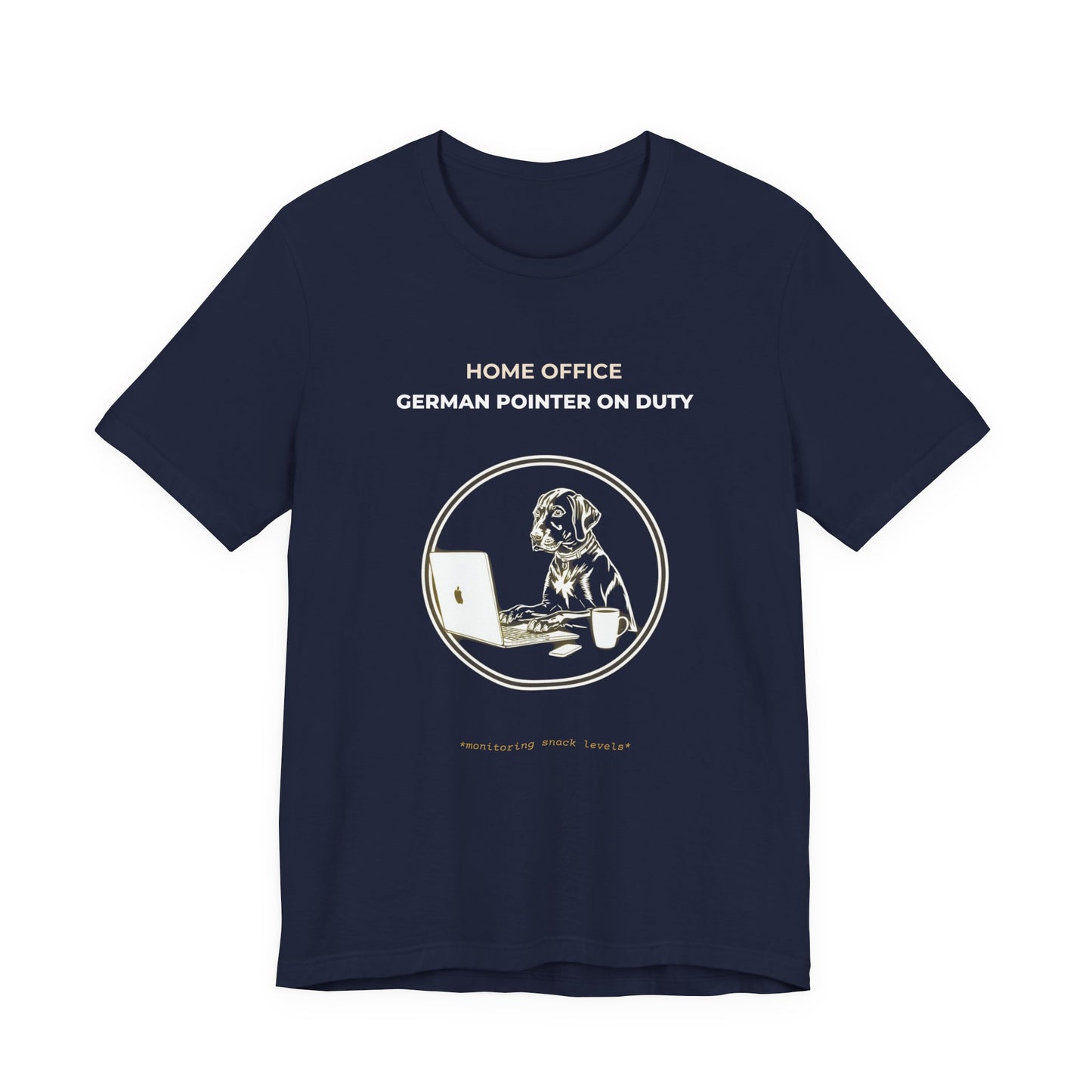 Home Office German Pointer On Duty t-shirt — funny work from home dog tee on Bella+Canvas 3001, view 24