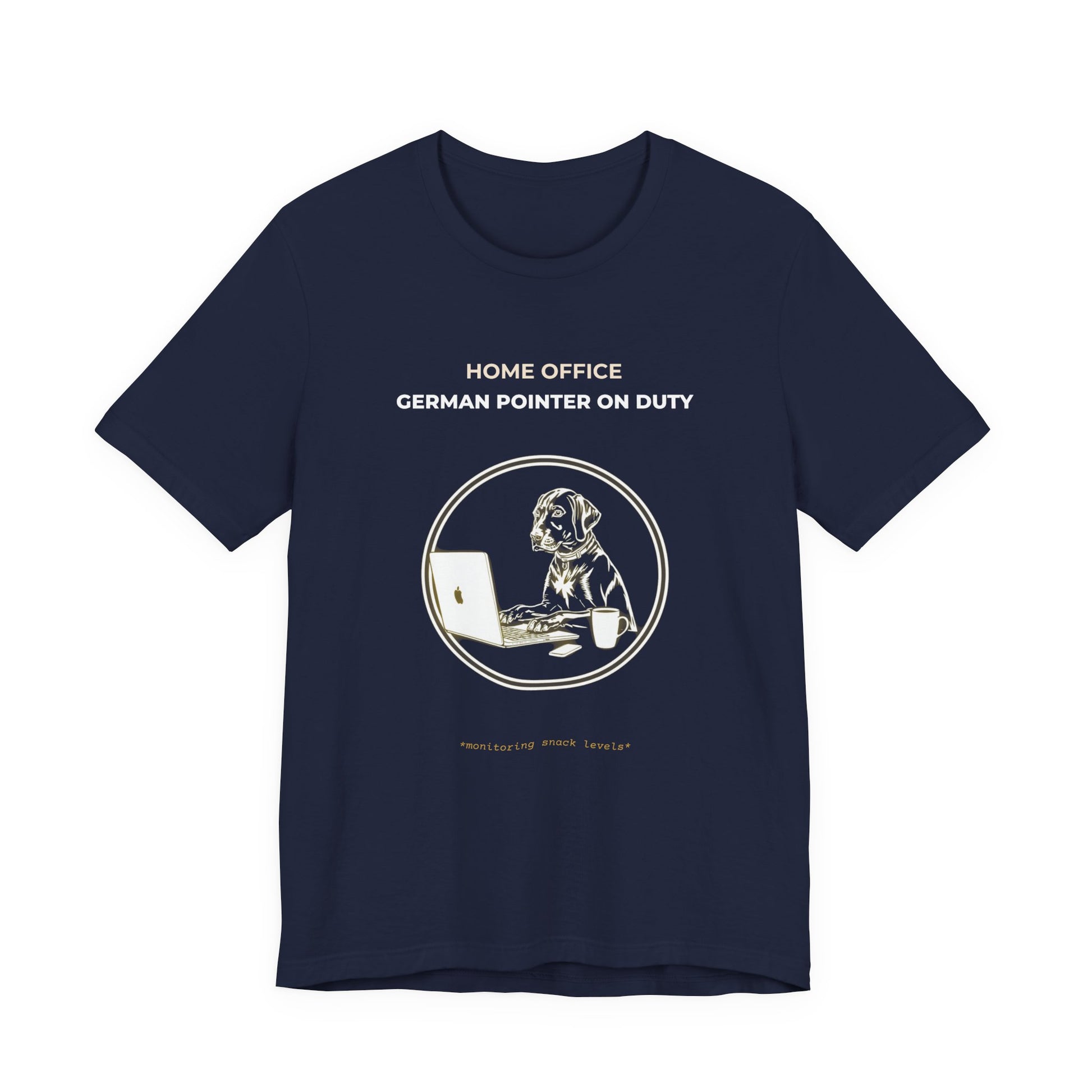 Home Office German Pointer On Duty t-shirt — funny work from home dog tee on Bella+Canvas 3001, view 24