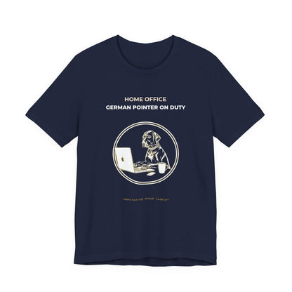 Home Office German Pointer On Duty t-shirt — funny work from home dog tee on Bella+Canvas 3001, view 24