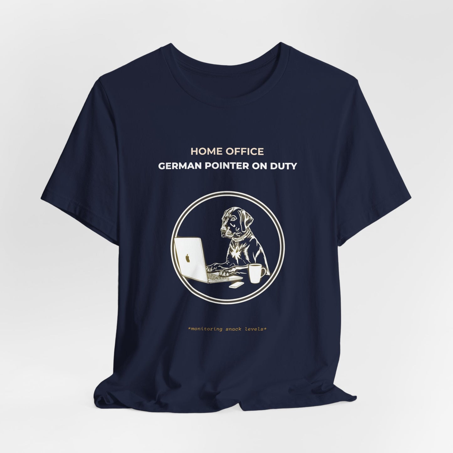 Home Office German Pointer On Duty t-shirt — funny work from home dog tee on Bella+Canvas 3001, view 27