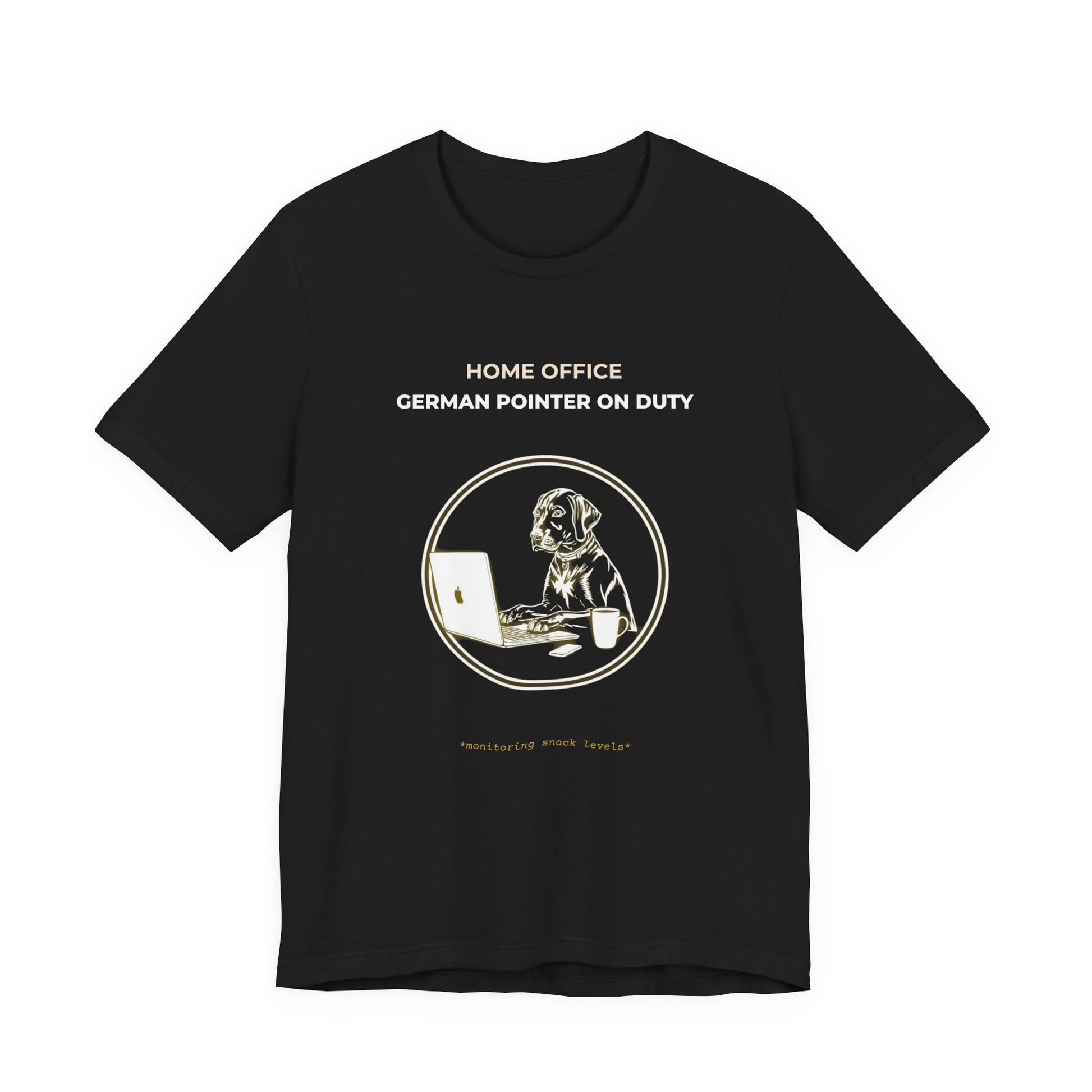 Home Office German Pointer On Duty t-shirt — funny work from home dog tee on Bella+Canvas 3001, view 6