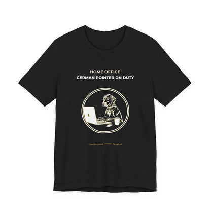 Home Office German Pointer On Duty t-shirt — funny work from home dog tee on Bella+Canvas 3001, view 6