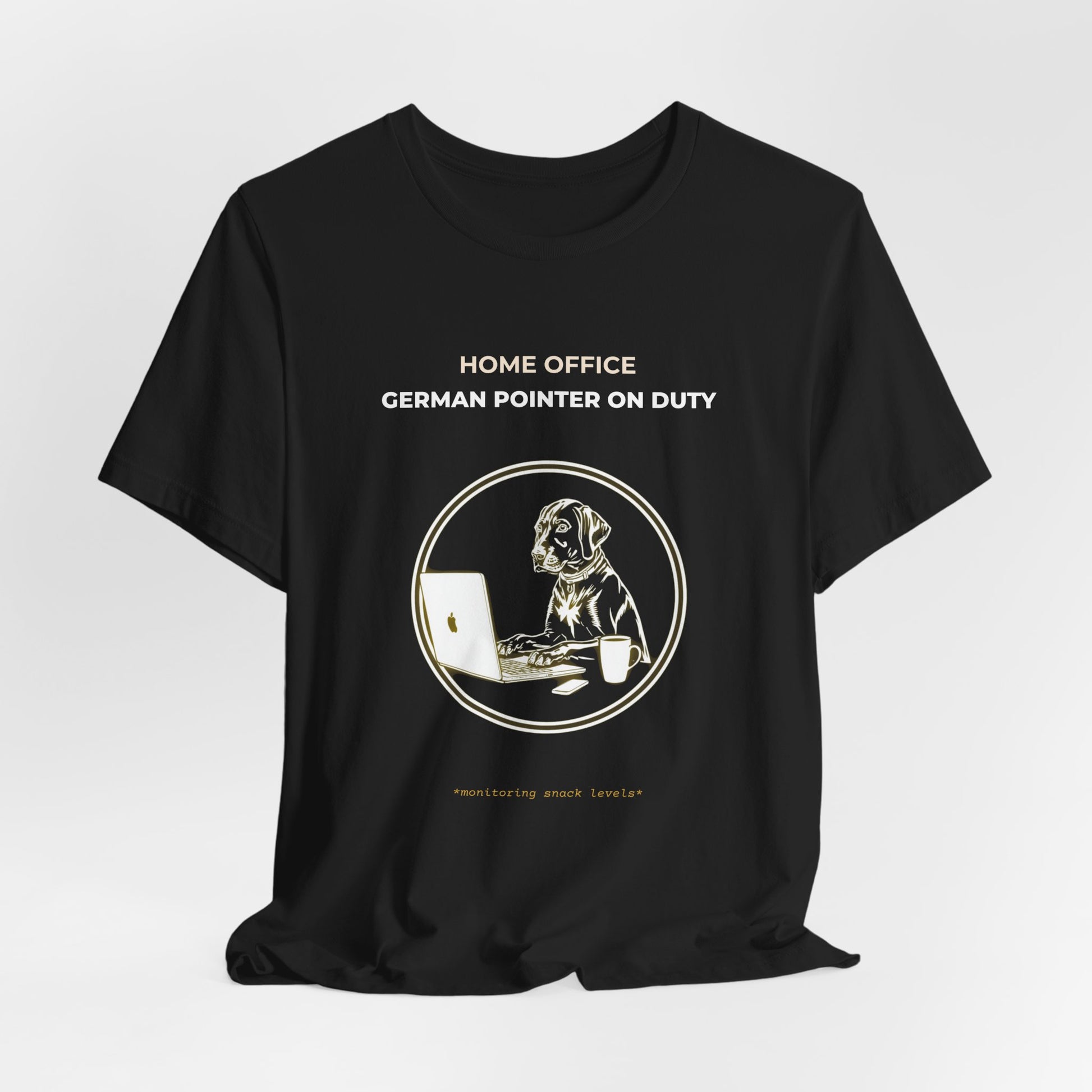 Home Office German Pointer On Duty t-shirt — funny work from home dog tee on Bella+Canvas 3001, view 9