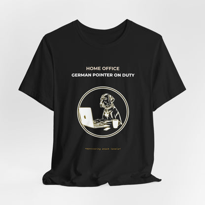 Home Office German Pointer On Duty t-shirt — funny work from home dog tee on Bella+Canvas 3001, view 9