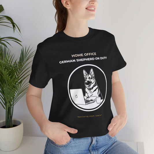 Home Office German Shepherd On Duty t-shirt — funny work from home dog tee on Bella+Canvas 3001, view 1
