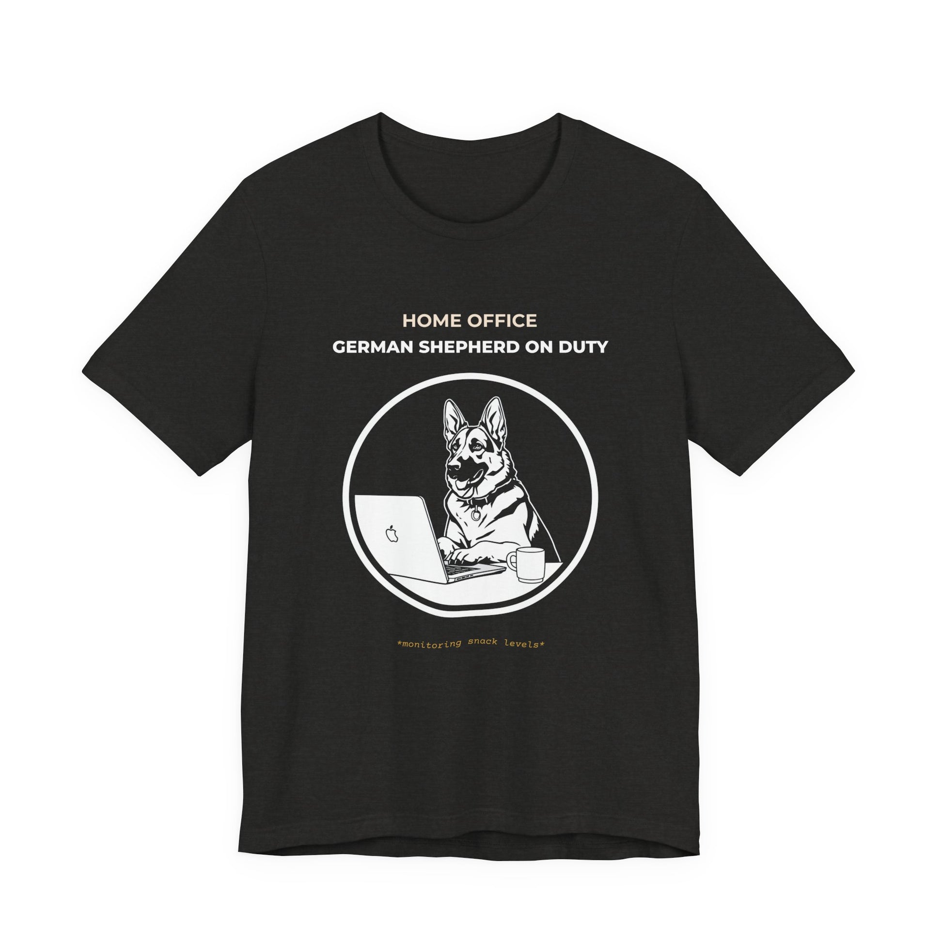 Home Office German Shepherd On Duty t-shirt — funny work from home dog tee on Bella+Canvas 3001, view 12