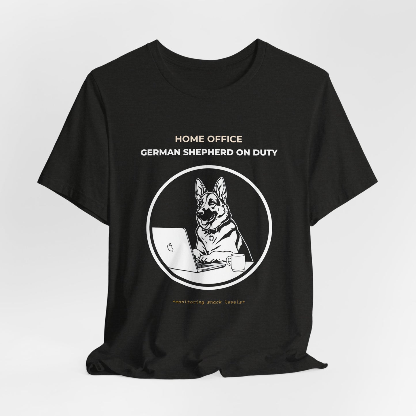 Home Office German Shepherd On Duty t-shirt — funny work from home dog tee on Bella+Canvas 3001, view 15