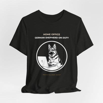 Home Office German Shepherd On Duty t-shirt — funny work from home dog tee on Bella+Canvas 3001, view 15
