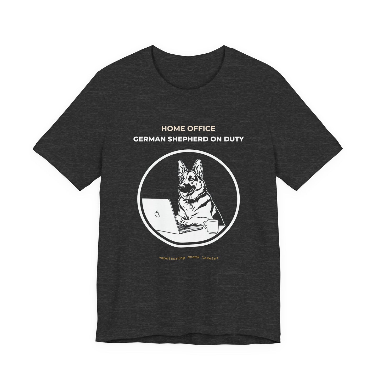 Home Office German Shepherd On Duty t-shirt — funny work from home dog tee on Bella+Canvas 3001, view 18