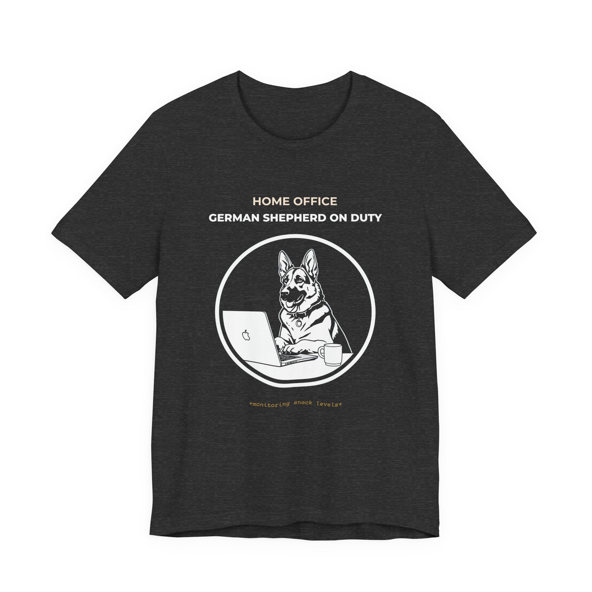 Home Office German Shepherd On Duty t-shirt — funny work from home dog tee on Bella+Canvas 3001, view 18